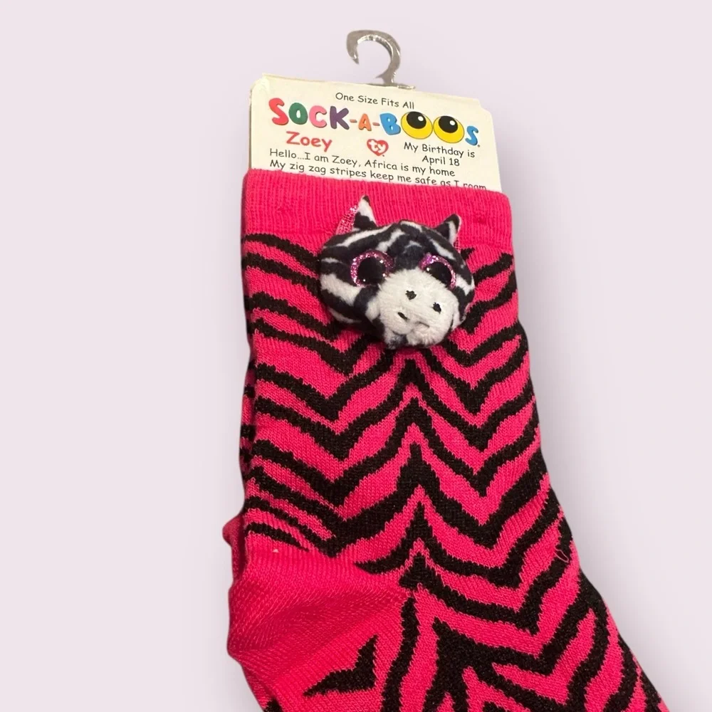 Ty Sock-A-Boos Kids Pink and Black Zebra Print Socks Zoey